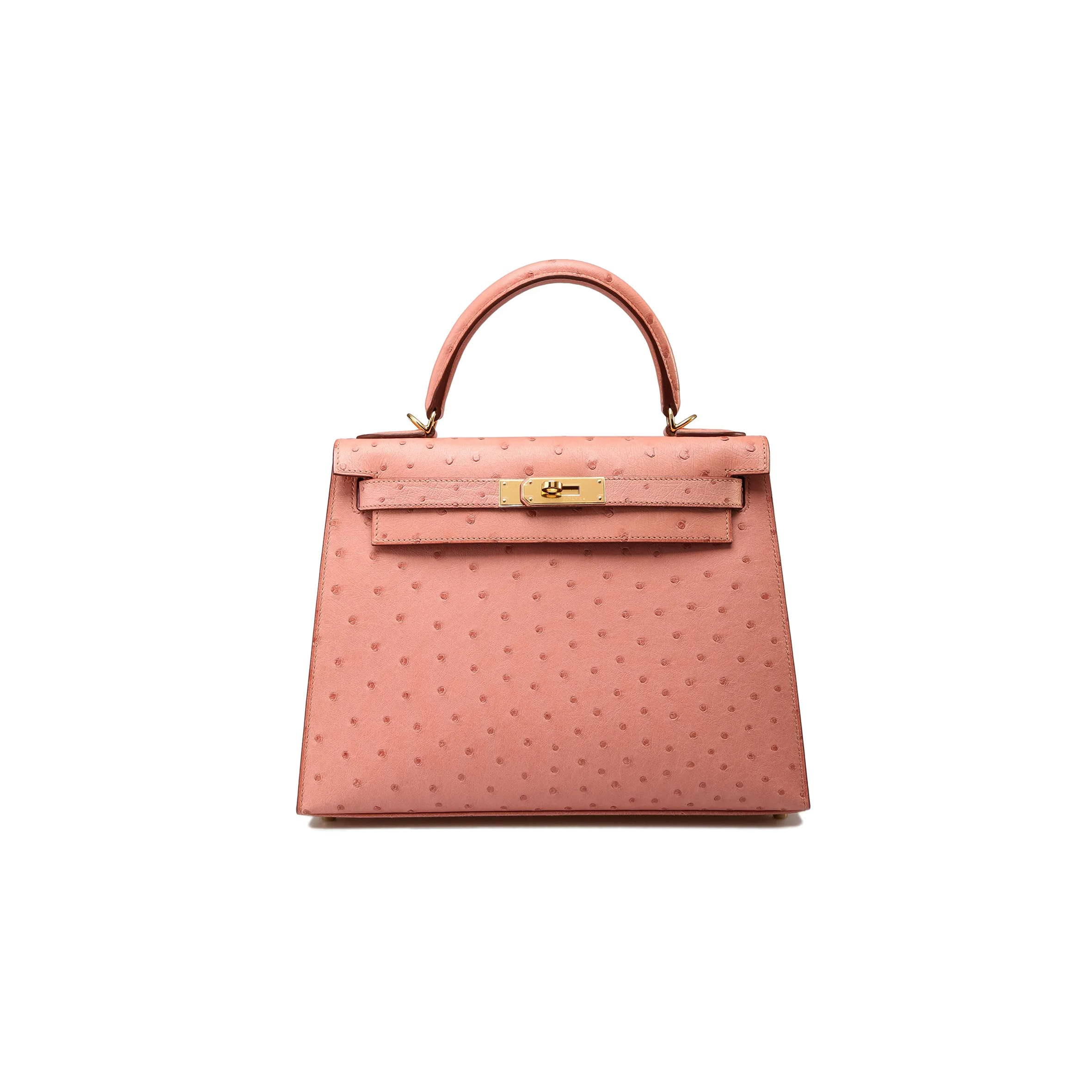 H**mes master kelly 25 ostrich ceramic pink gold hardware (25*17*7cm)